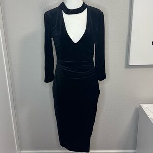 BCBG Maxazria Velvet Fitted Midi Long Sleeve Dress